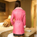 Pink Fashion Lady Shearling e casaco de couro de cordeiro estilo longo